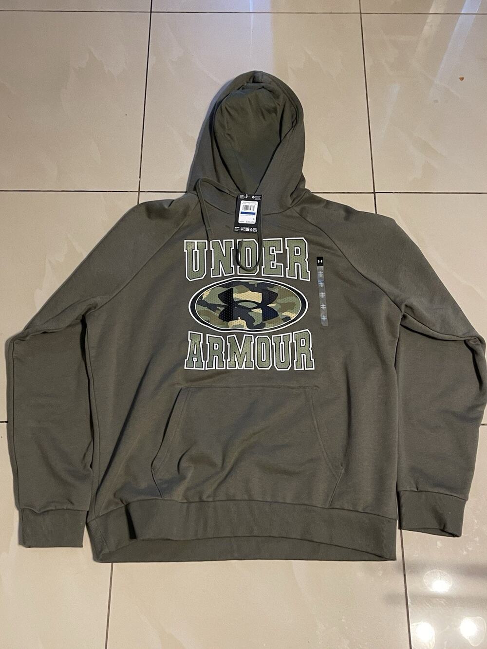 Under Armour UA Rival Fleece Camo Hoodie Olive Green Men's Size XL Hooded